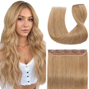 S-noilite One Piece Hair Extensions Clip in Human Hair 5 Clips 3/4 Full Head Clip on Remy Hair Extension for Women,One-Piece Design Adding Hair Volume 10 Inch 40g #Dark Blonde