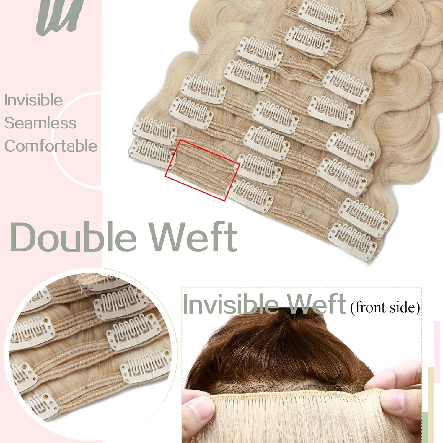 S-noilite Wavy Clip in Hair Extensions Real Human Hair Natural Wavy Remy Hair Thick Double Weft Clip in Extensions Full Head 8 Pieces 18 Clips (18 Inch - 140g,Platinum Blonde (#60))