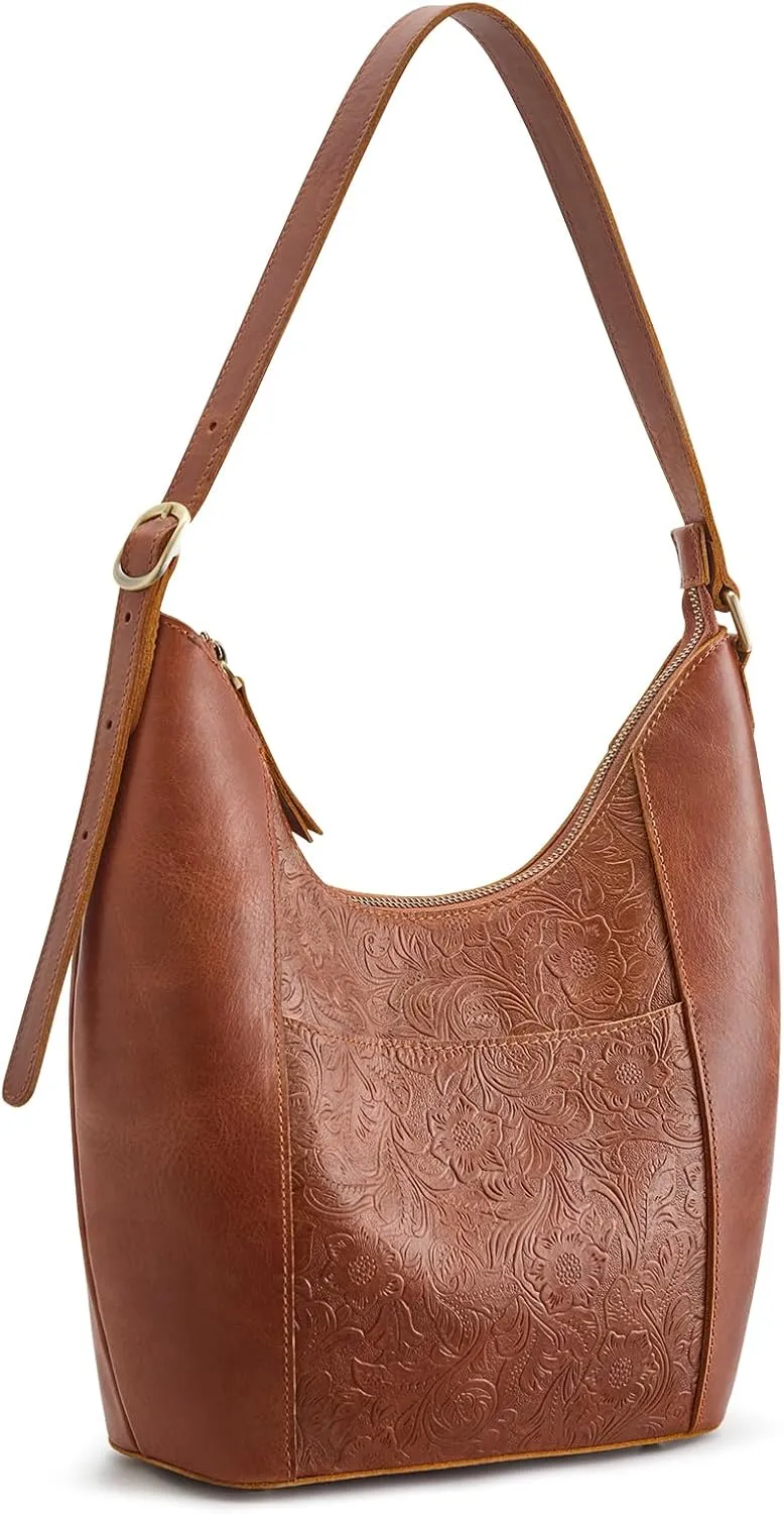 S-ZONE Leather Shoulder Bag for Women Hobo Bag Top Handle Handbag Satchel Purse Rose Pattern
