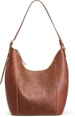 S-ZONE Leather Shoulder Bag for Women Hobo Bag Top Handle Handbag Satchel Purse Rose Pattern