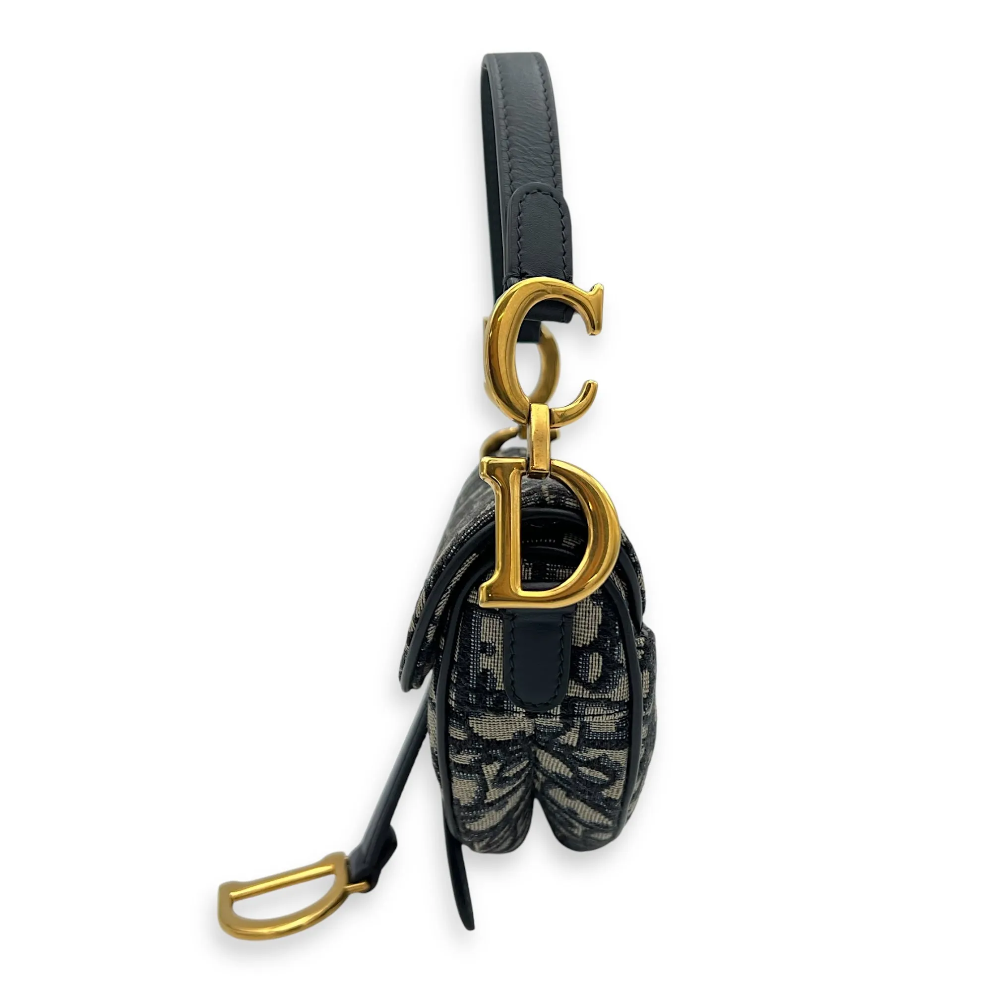 Saddle Mini Blue Top Handle Bag in Jacquard, Gold hardware