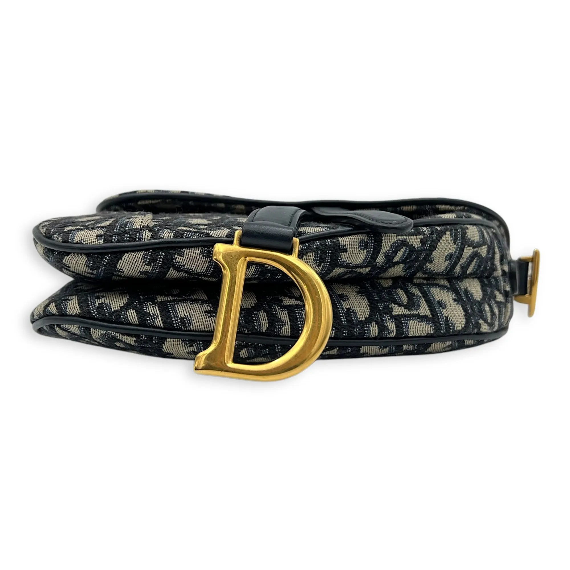 Saddle Mini Blue Top Handle Bag in Jacquard, Gold hardware