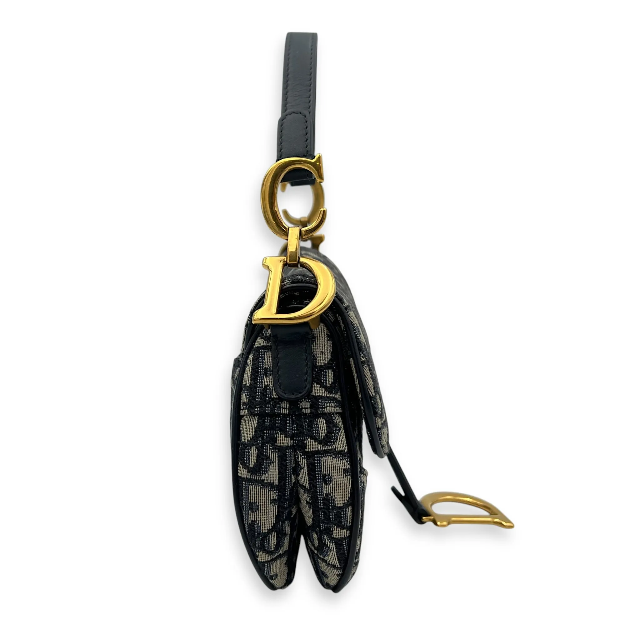 Saddle Mini Blue Top Handle Bag in Jacquard, Gold hardware