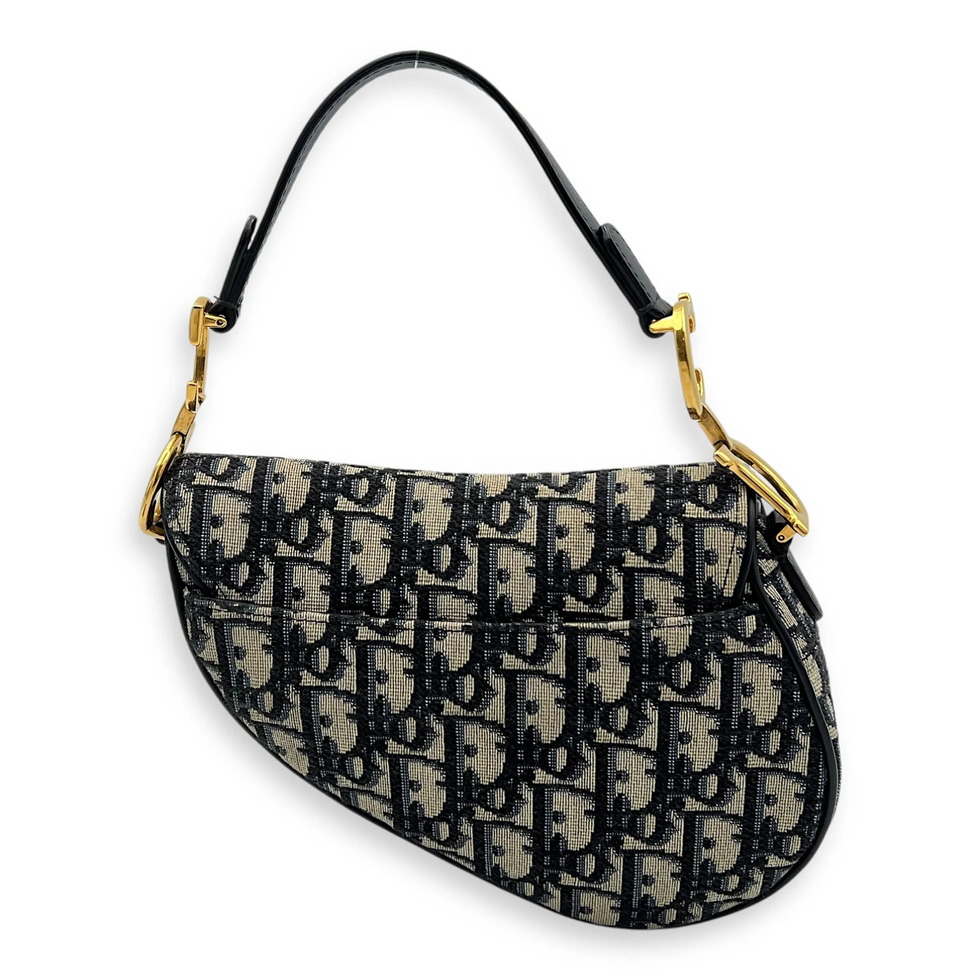 Saddle Mini Blue Top Handle Bag in Jacquard, Gold hardware