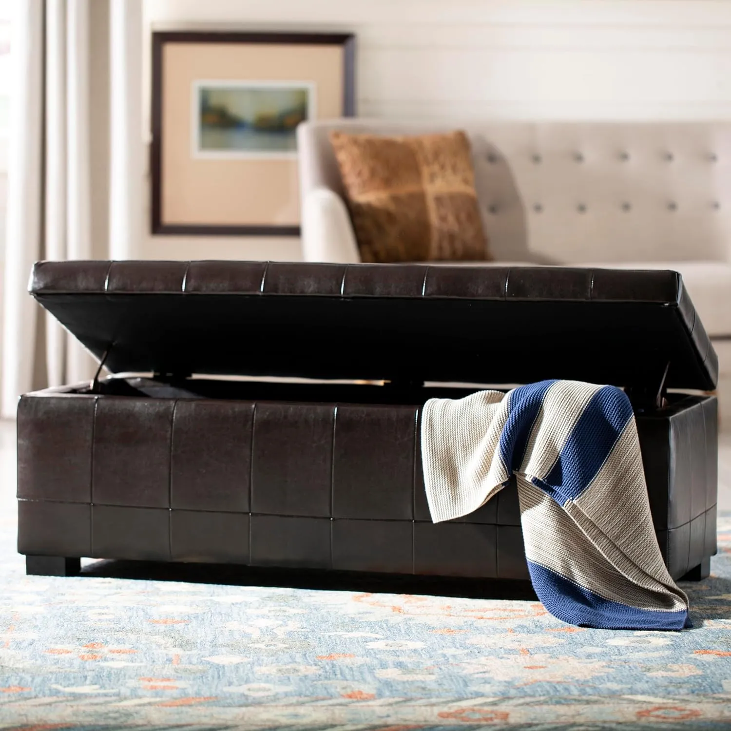 Safavieh Hudson Collection NoLita Brown Leather Large Storage Bench