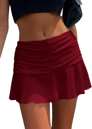 SAFRISIOR Women Ruched Ruffle Short Skirt High Waisted Stretch Pleated Tennis E-Girls 90s A-Line Mini Skirt