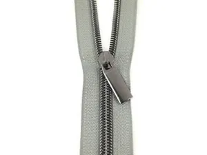 Sallie Tomato Zipper - 3 Yds with 9 Pulls - Grey Tape/Gunmetal