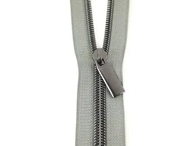Sallie Tomato Zipper - 3 Yds with 9 Pulls - Grey Tape/Gunmetal