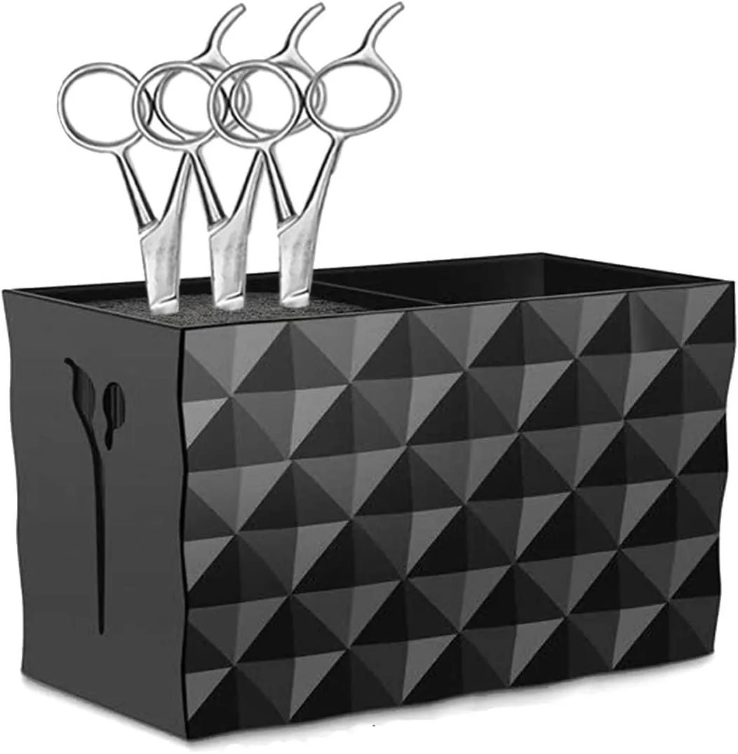 Salon Shears Rack for Hair Stylist Scissors Container for Pet Grooming Hair Cutting Organizer Storage Box Salon Shear Holder Combs Clips Brushes Hairdressing Combs Organizer (Black)