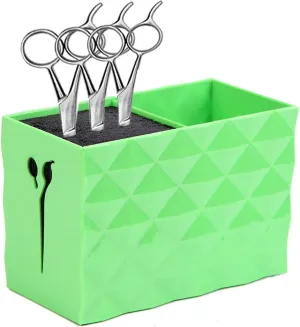 Salon Shears Rack for Hair Stylist Scissors Container for Pet Grooming Hair Cutting Organizer Storage Box Salon Shear Holder Combs Clips Brushes Hairdressing Combs Organizer (Green)