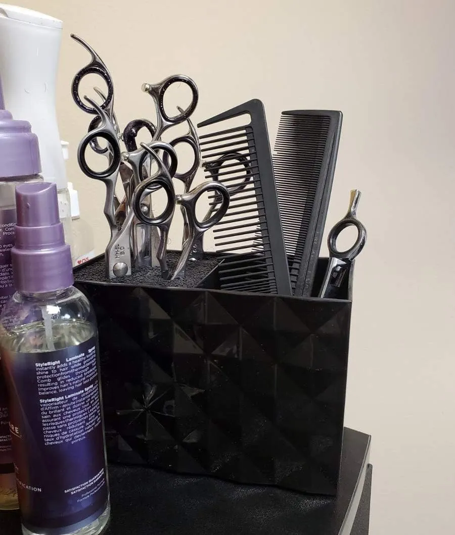 Salon Shears Rack for Hair Stylist Scissors Container for Pet Grooming Hair Cutting Organizer Storage Box Salon Shear Holder Combs Clips Brushes Hairdressing Combs Organizer (White)
