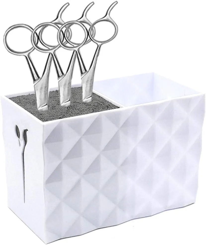 Salon Shears Rack for Hair Stylist Scissors Container for Pet Grooming Hair Cutting Organizer Storage Box Salon Shear Holder Combs Clips Brushes Hairdressing Combs Organizer (White)