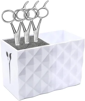 Salon Shears Rack for Hair Stylist Scissors Container for Pet Grooming Hair Cutting Organizer Storage Box Salon Shear Holder Combs Clips Brushes Hairdressing Combs Organizer (White)