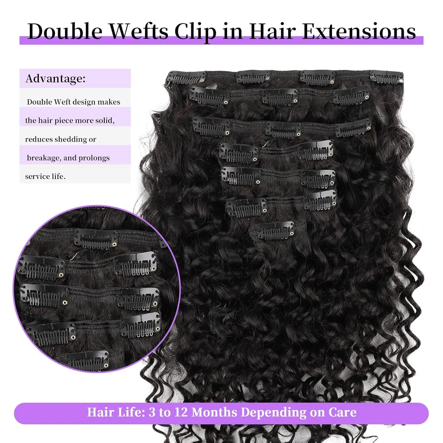 Sassina Natural Wave Clip in Remy Human Hair Extensions Double Weft Invisible Clip in Extensions Real Human Hair Natural Black Virgin Human Hair Extensions for Women 7Pcs 120G 20 Inch