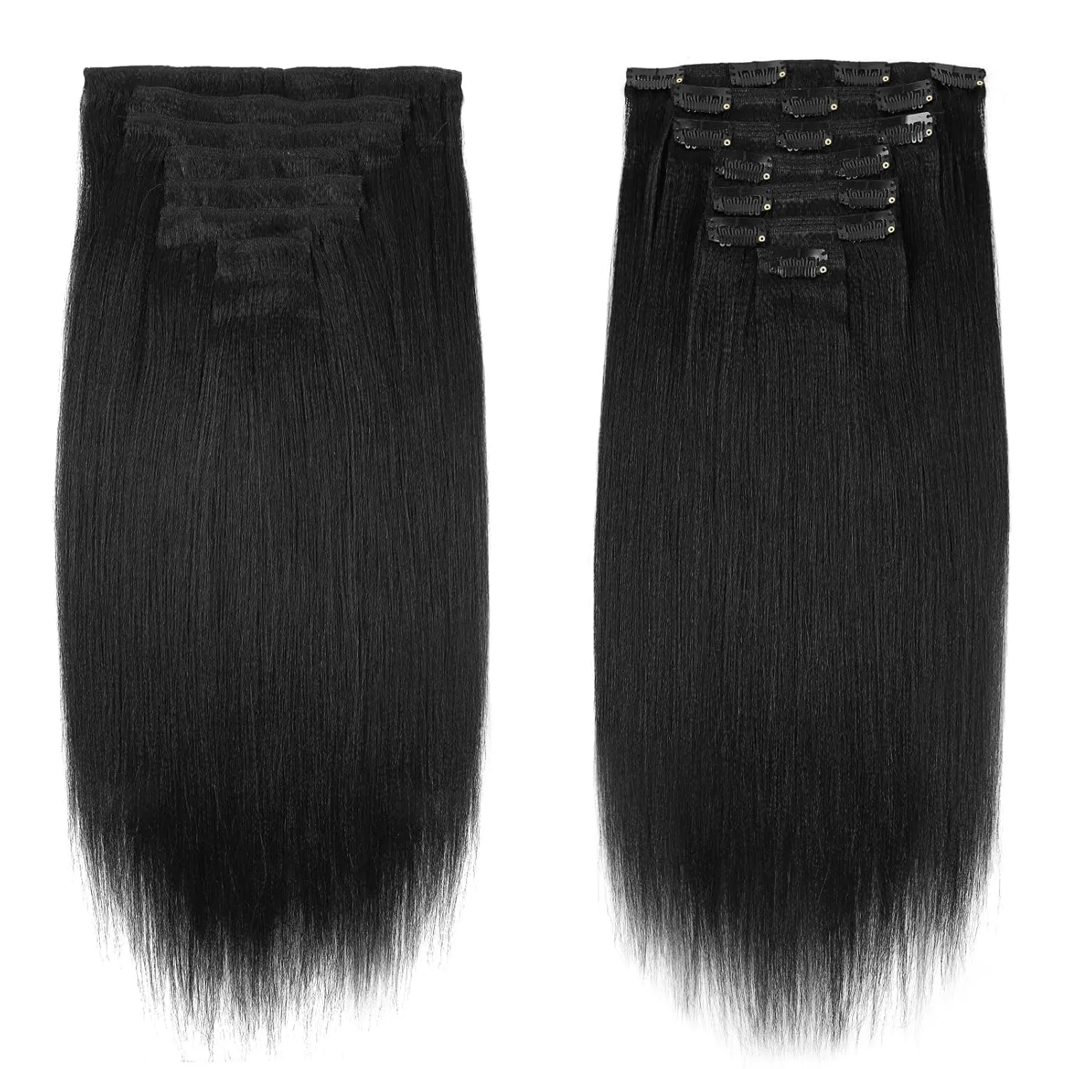 Sassina Remy Yaki Clip in Hair Extensions Human Hair Coarse Yaki Straight Clip ins for Black Women Double Weft Clip ins Full Head 7 Pieces 17 Clips 120 Grams 14 Inch #1