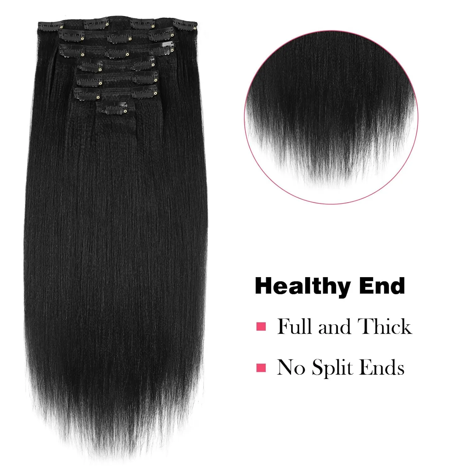 Sassina Remy Yaki Clip in Hair Extensions Human Hair Coarse Yaki Straight Clip ins for Black Women Double Weft Clip ins Full Head 7 Pieces 17 Clips 120 Grams 14 Inch #1