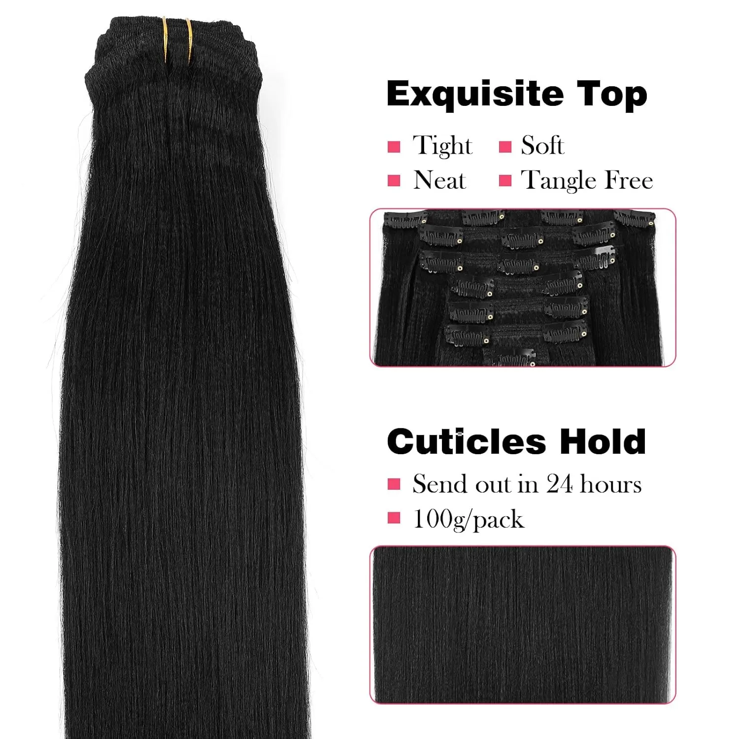 Sassina Remy Yaki Clip in Hair Extensions Human Hair Coarse Yaki Straight Clip ins for Black Women Double Weft Clip ins Full Head 7 Pieces 17 Clips 120 Grams 14 Inch #1