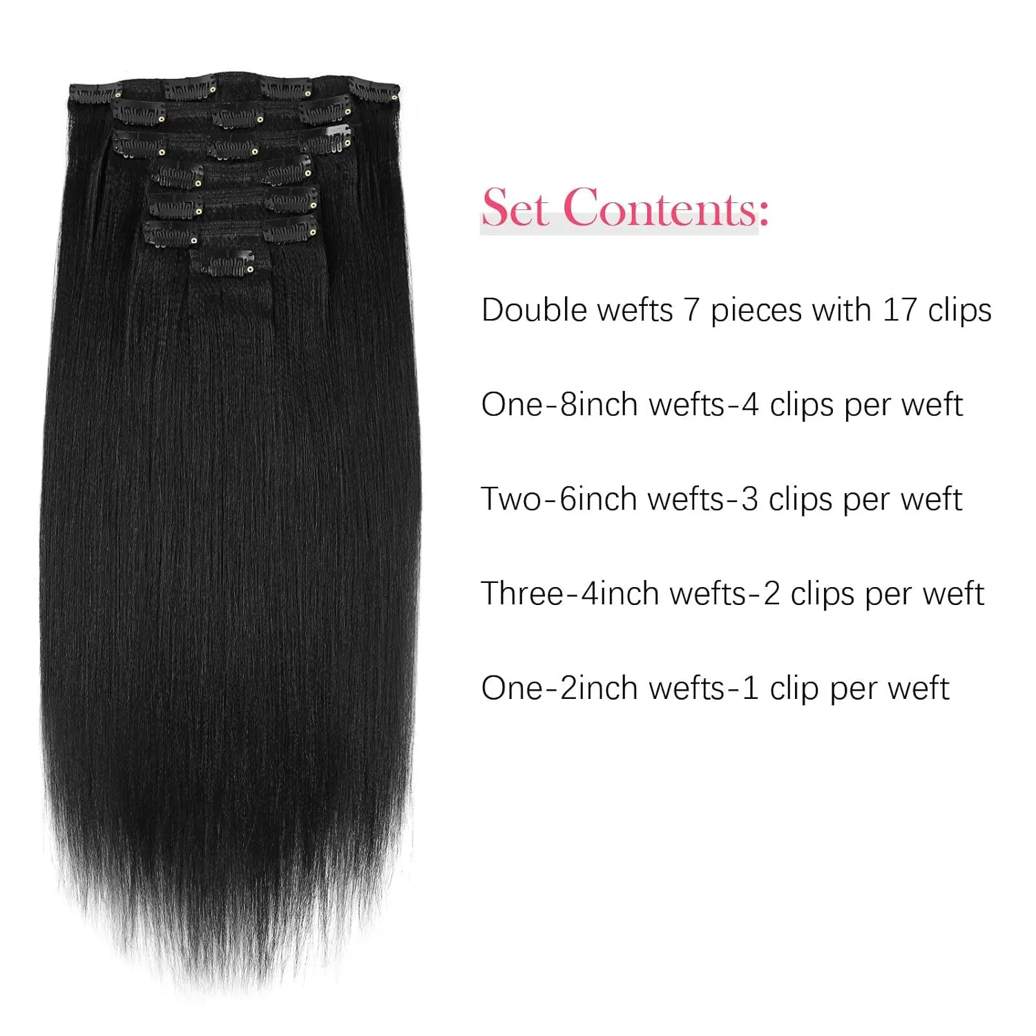 Sassina Remy Yaki Clip in Hair Extensions Human Hair Coarse Yaki Straight Clip ins for Black Women Double Weft Clip ins Full Head 7 Pieces 17 Clips 120 Grams 14 Inch #1