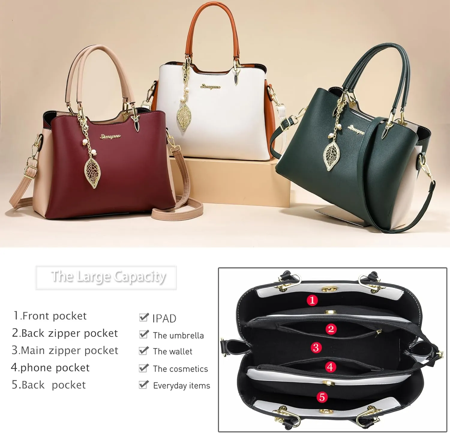 Satchel Purses and Handbags for Women PU Leather Tote Top Handle Shoulder Bags Ladies Crossbody Bags