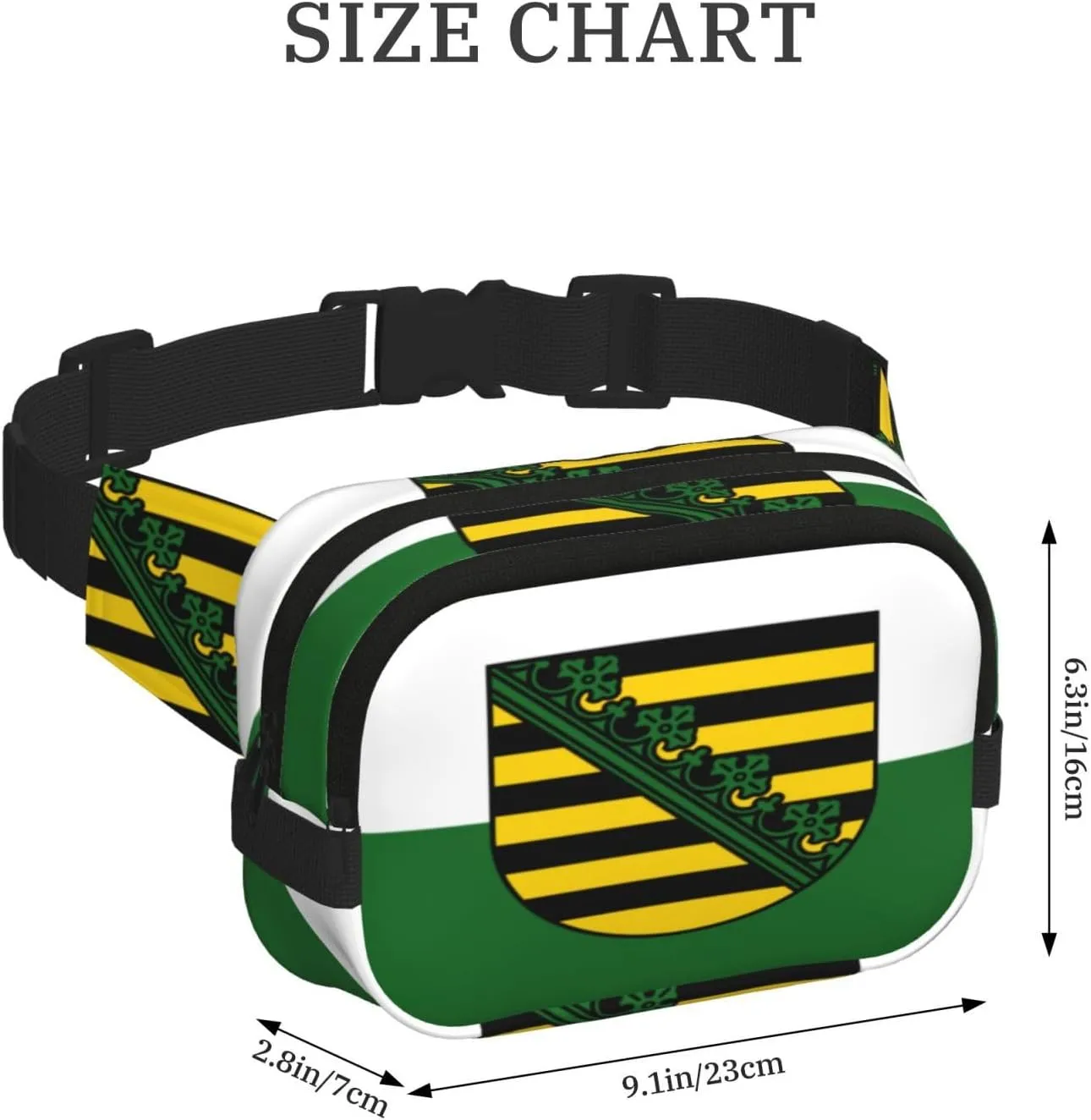Saxony flag Square double - layer fanny pack with adjustable shoulder strap - travelling fanny pack - perfect for outdoor sports