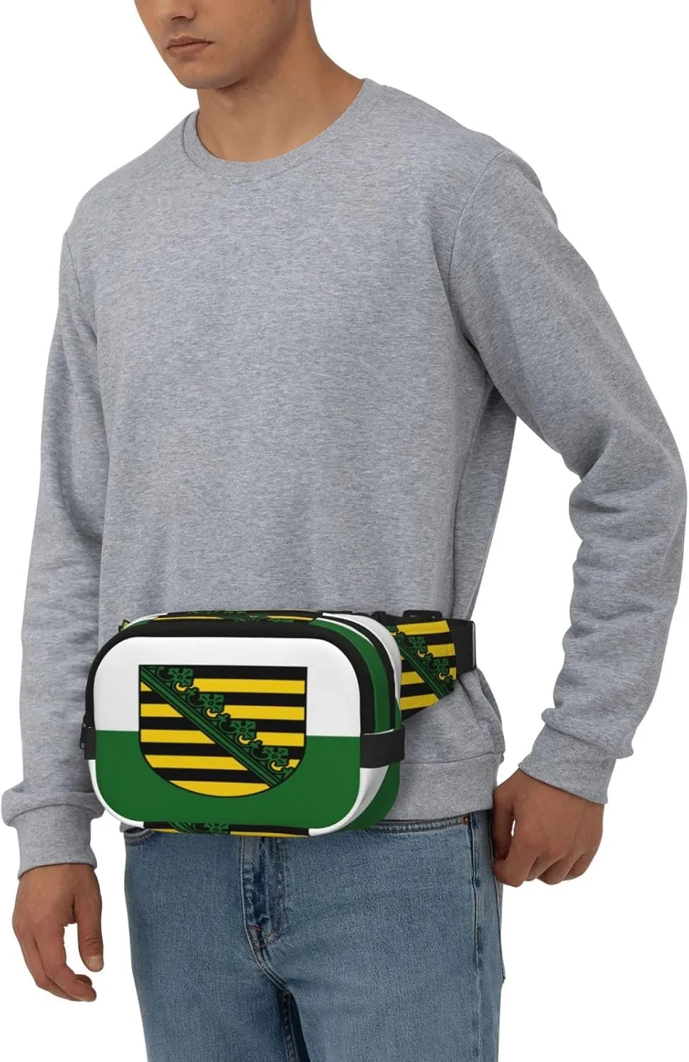 Saxony flag Square double - layer fanny pack with adjustable shoulder strap - travelling fanny pack - perfect for outdoor sports