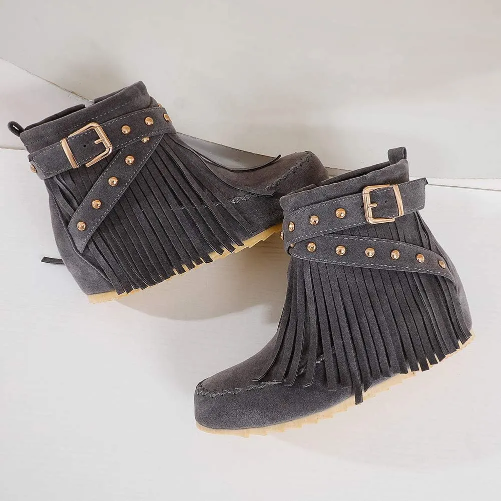 Scaoruki Women Casual Ankle Boots Flat Fringe Mocassion Booties