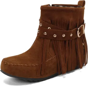 Scaoruki Women Casual Ankle Boots Flat Fringe Mocassion Booties