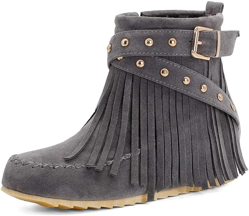 Scaoruki Women Casual Ankle Boots Flat Fringe Mocassion Booties