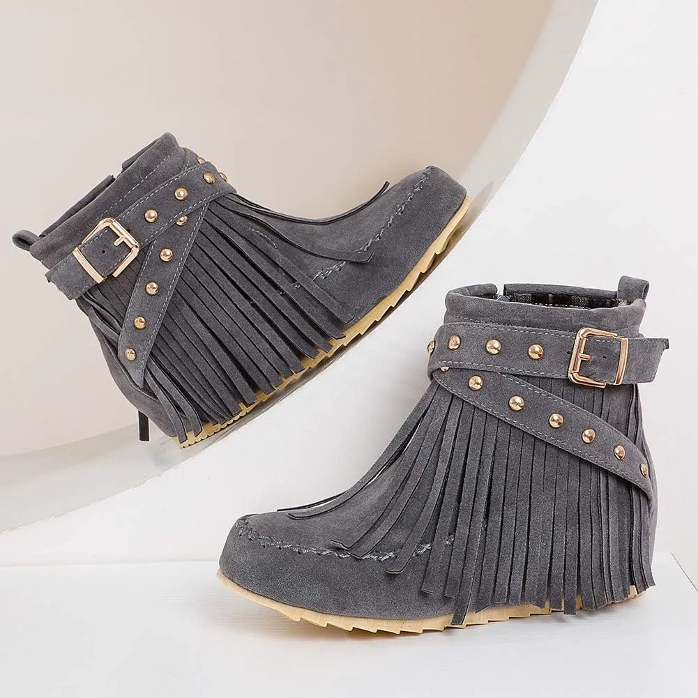 Scaoruki Women Casual Ankle Boots Flat Fringe Mocassion Booties
