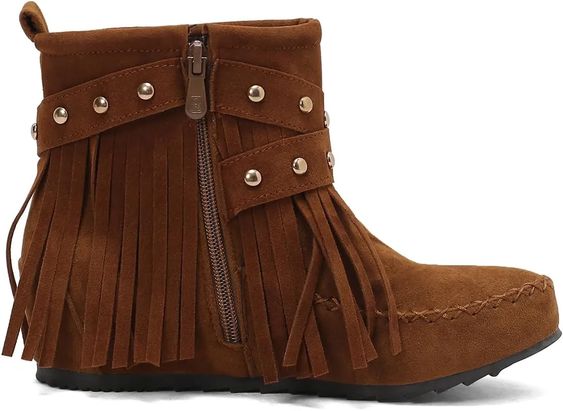 Scaoruki Women Casual Ankle Boots Flat Fringe Mocassion Booties