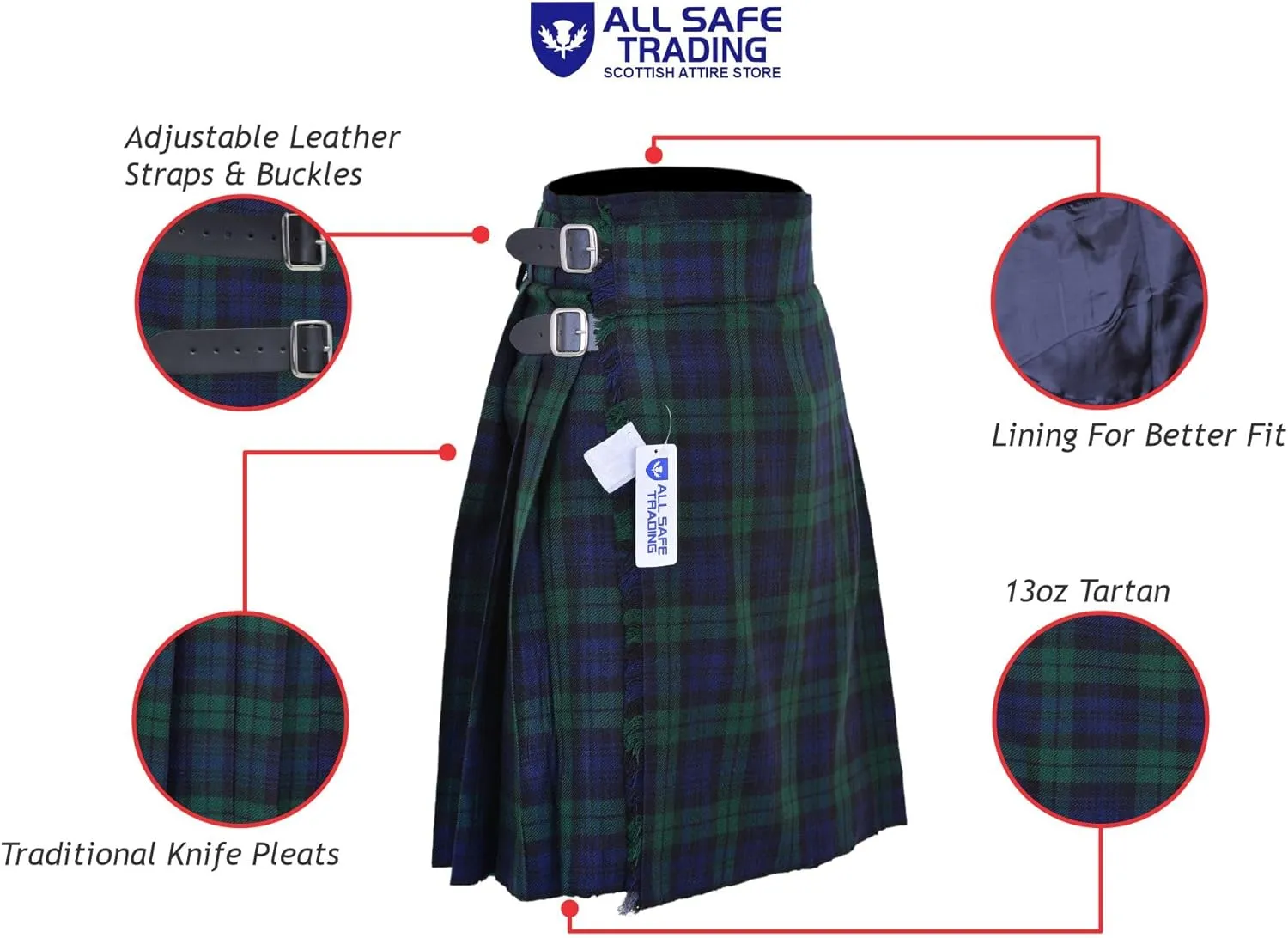Scottish Men's 5 Yard Tartan Kilt, Highland Wedding Kilt