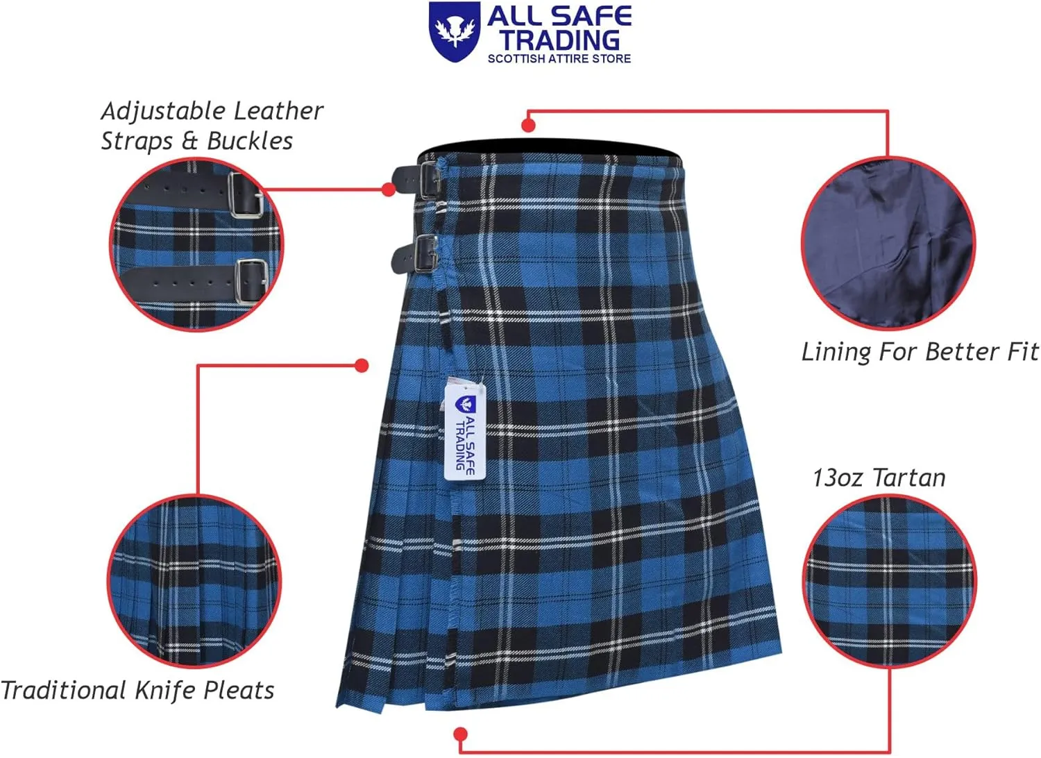 Scottish Men's 8 Yard Tartan Kilt, Highland Wedding Kilt
