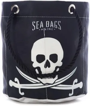Sea Bags Recycled Sail Cloth Jolly Roger Beverage Bucket Collapsible Cooler, Travel Cooler - Interior Pockets and Rope Handles