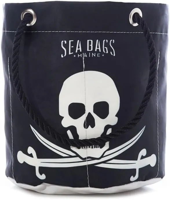 Sea Bags Recycled Sail Cloth Jolly Roger Beverage Bucket Collapsible Cooler, Travel Cooler - Interior Pockets and Rope Handles