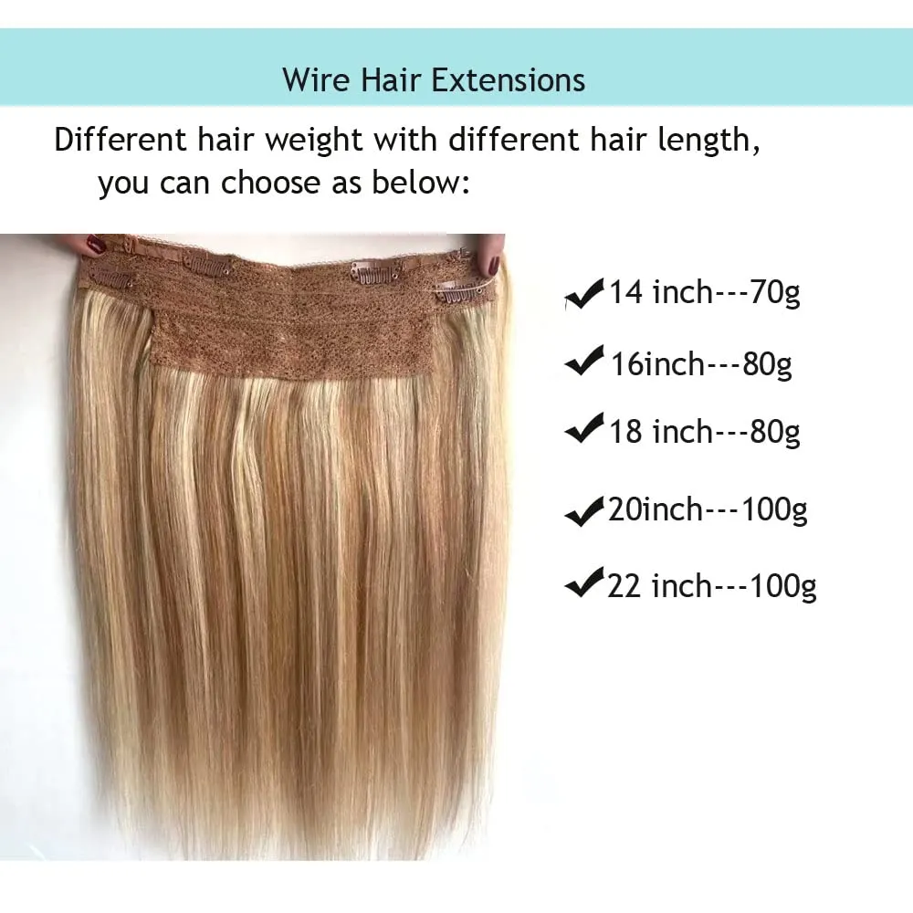 Secret Natural Hair Extensions - Human Hair, Invisible Wire, Ombre Light Blonde to Golden Blonde, 14inch 70g Straight, Flip in & Clip in with Invisible Fish Line