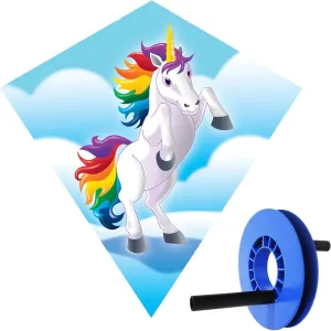 Set Of Mini 18" H x 18" W Diamond Unicorn Kite, A Kite Reeler(Colors May Vary) And A Bonus Bag