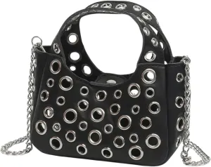 SHENHE Women's PU Leather Y2k Punk Mini Purse Chain Strap Crossbody Bag Small Satchel Top Handle Handbag