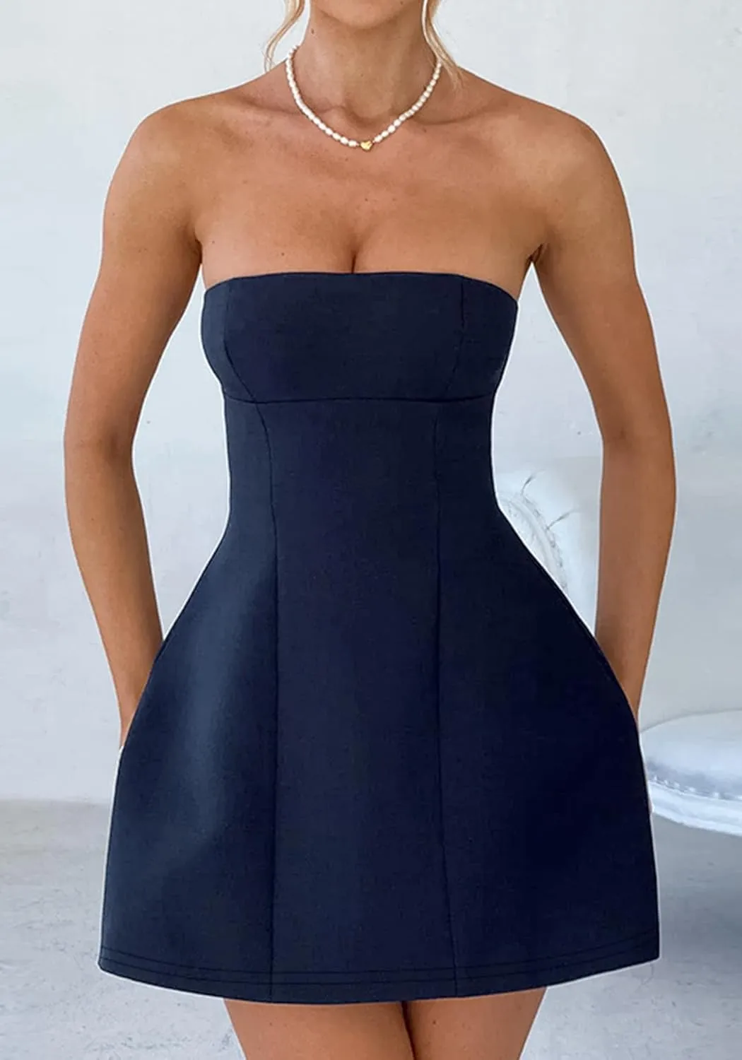 SHINFY Women Sexy Strapless Mini Dress Bodycon Off Shoulder Tube Top A-Line Short Dress Formal Cocktail Dresses