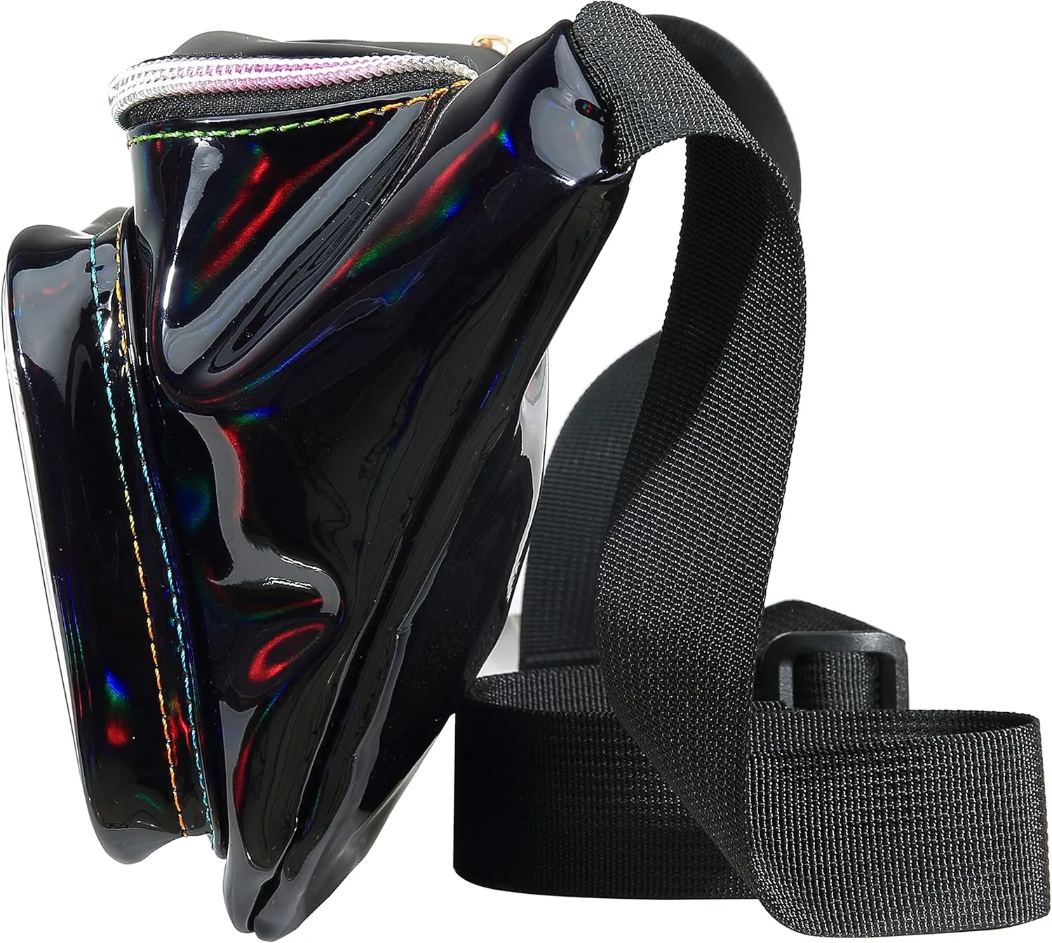 Shiny Neon Fanny Bag for Women Rave Festival Hologram Bum Travel Waist Pack (Black)