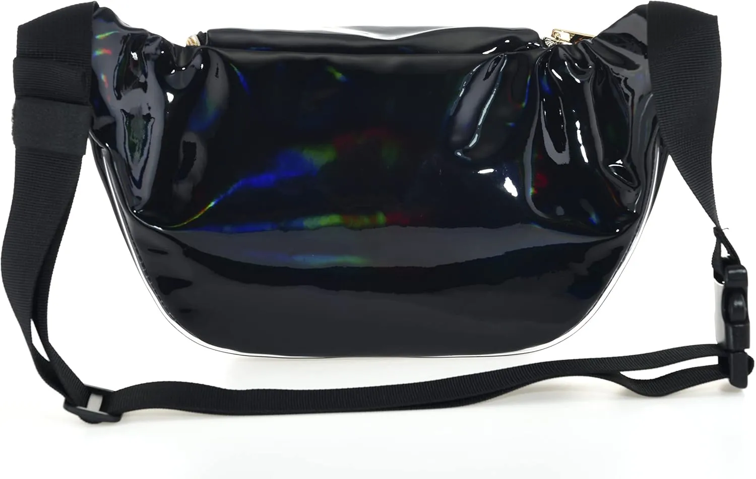 Shiny Neon Fanny Bag for Women Rave Festival Hologram Bum Travel Waist Pack (Black)