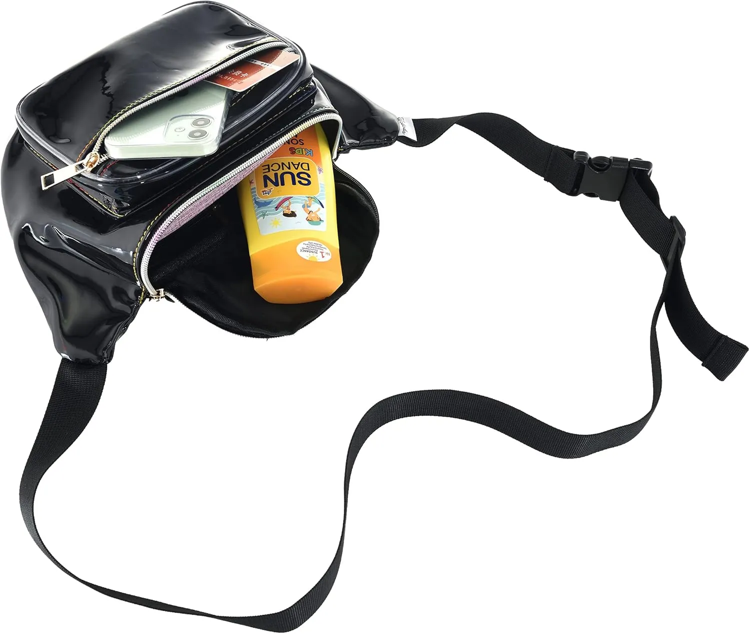 Shiny Neon Fanny Bag for Women Rave Festival Hologram Bum Travel Waist Pack (Black)