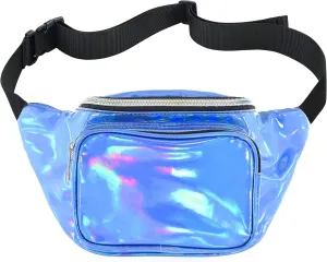 Shiny Neon Fanny Bag for Women Rave Festival Hologram Bum Travel Waist Pack (Blue)