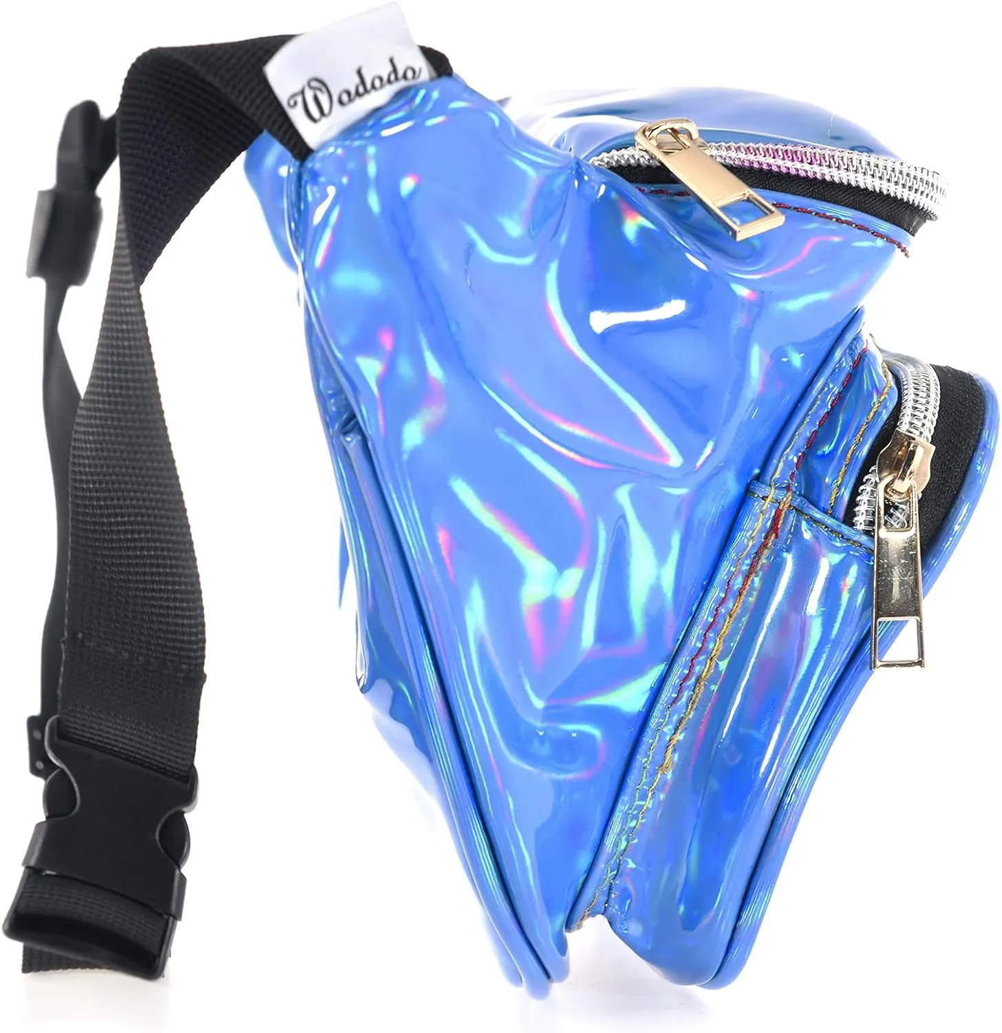Shiny Neon Fanny Bag for Women Rave Festival Hologram Bum Travel Waist Pack (Blue)