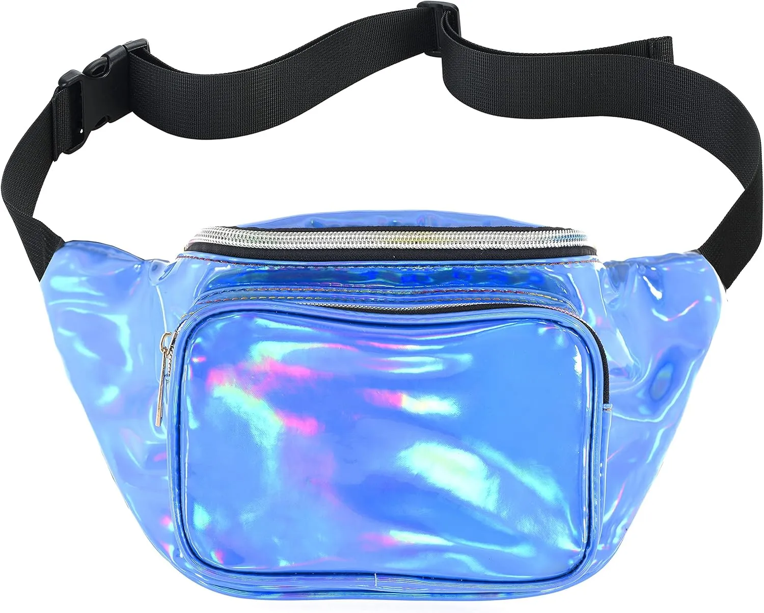 Shiny Neon Fanny Bag for Women Rave Festival Hologram Bum Travel Waist Pack (Blue)