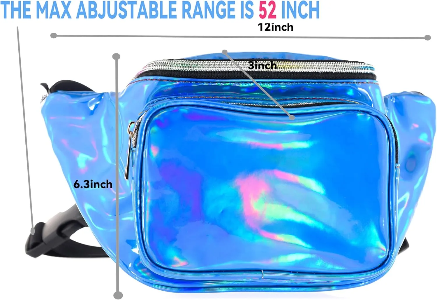 Shiny Neon Fanny Bag for Women Rave Festival Hologram Bum Travel Waist Pack (Blue)
