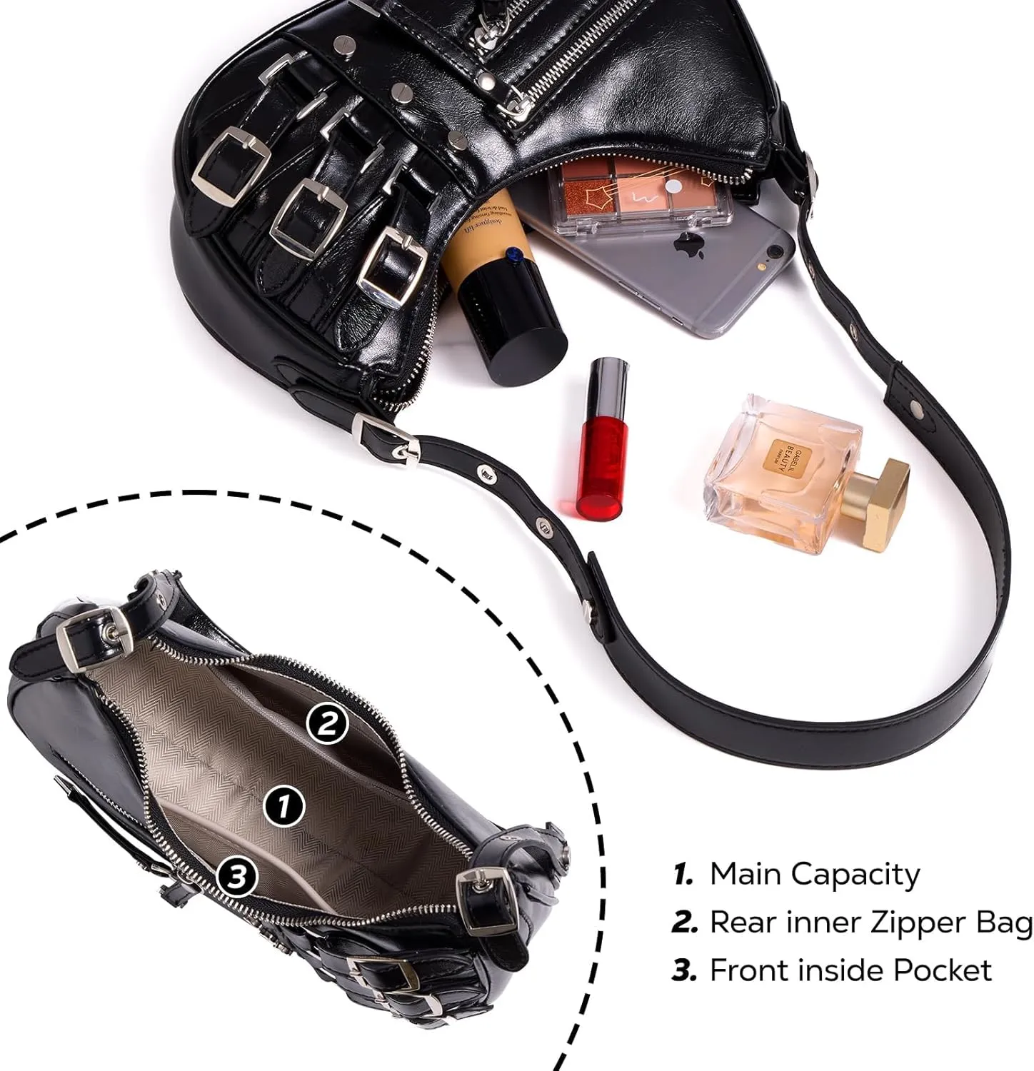 Shoulder Purse for Women, Leather Women's Handbag Y2k Aesthetic Coquette Shoulder Bag Hobo Punk Trendy Ladies Purse