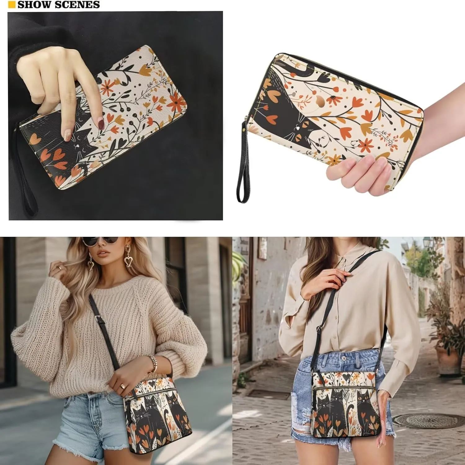 Shoulder Wallet 2Pcs, Leather Shoulder Bags & Belt Wallet with Ribbon Set of 2 Lightweight for Travel & Shopping