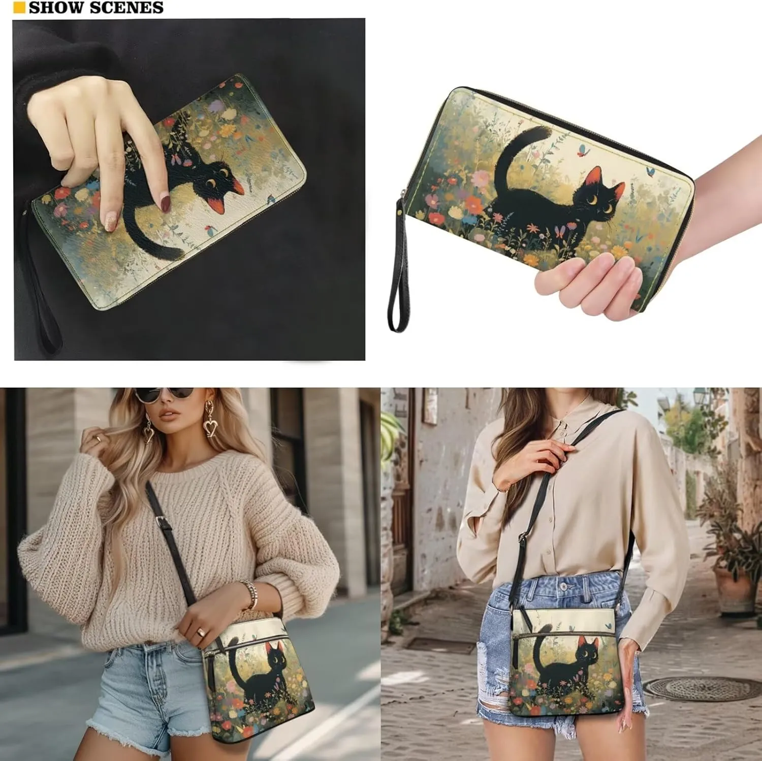 Shoulder Wallet 2Pcs, Leather Shoulder Bags & Belt Wallet with Ribbon Set of 2 Lightweight for Travel & Shopping