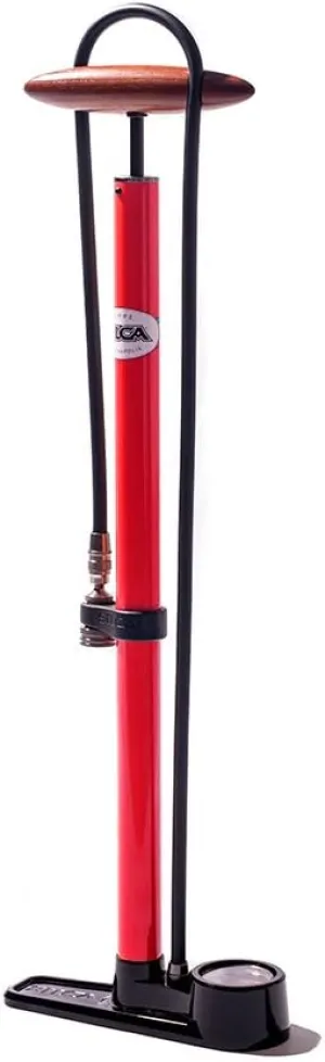 SILCA Pista Floor Pump Red with Black Single Sided Base and SILCA Presta Chuck and Threaded Schrader Chuck