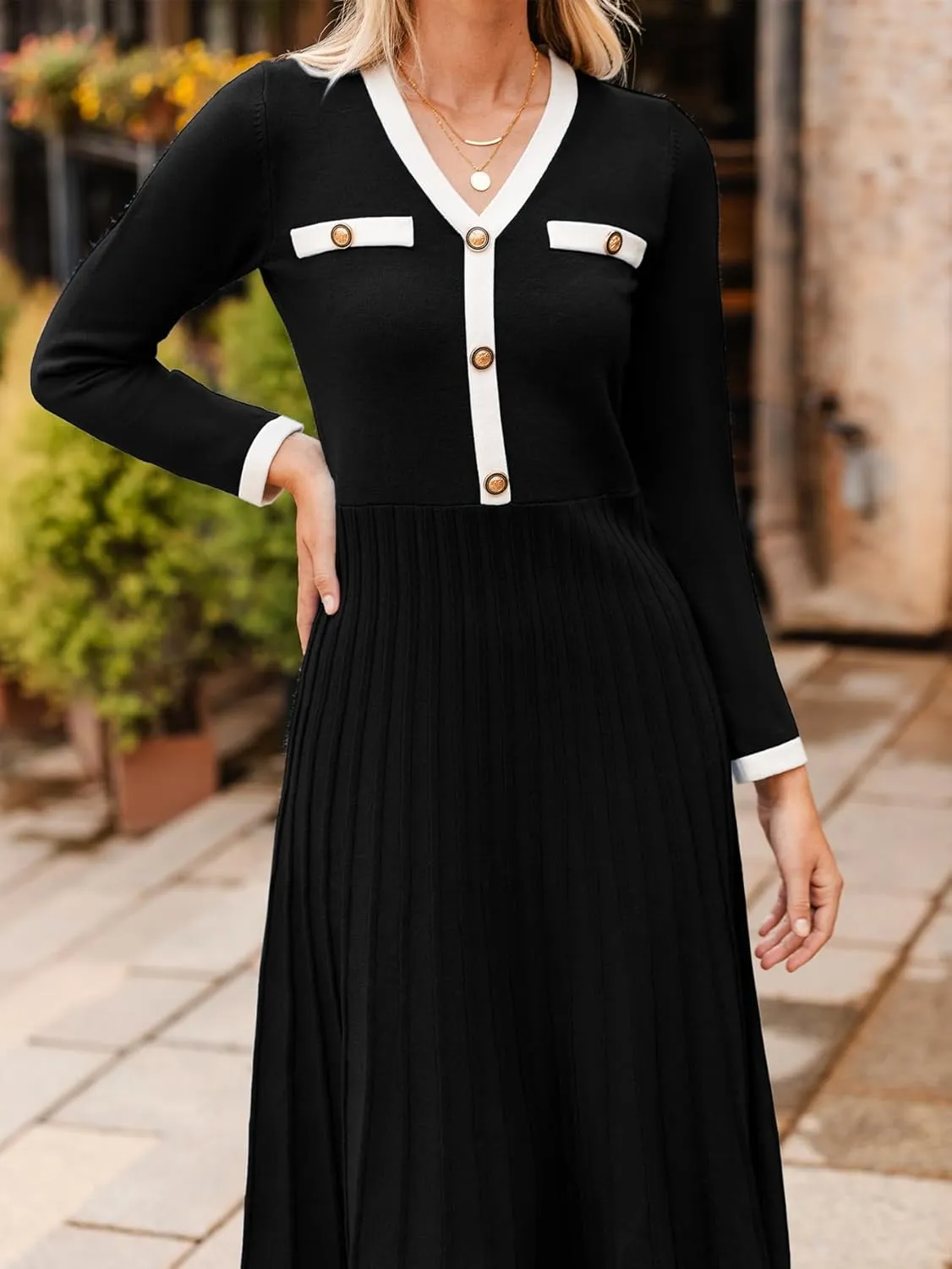 Simplee Women Long Sleeve Sweater Dress Ribbed Knit Formal Work Midi Dresses